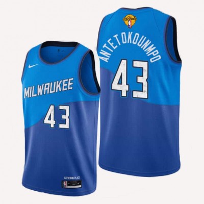 Nike Milwaukee Bucks #43 Thanasis Antetokounmpo Men's 2021 NBA Finals Bound City Edition Jersey Blue Men's